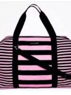 Striped Pink and Black Weekender Bag